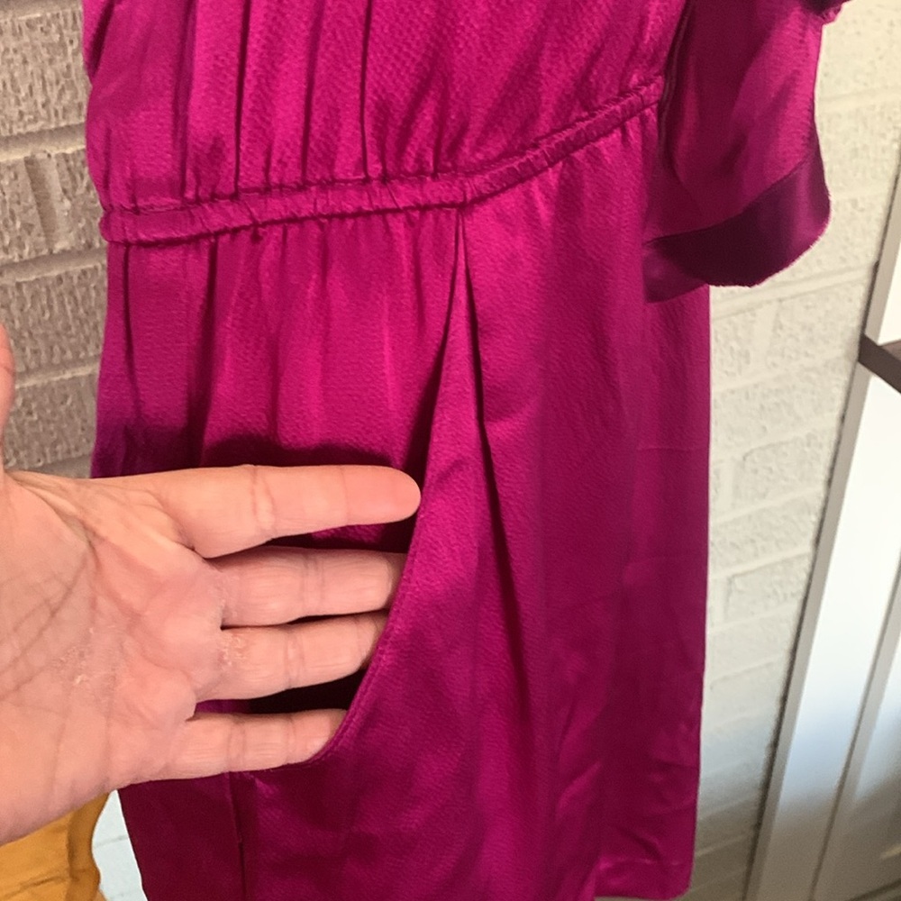 Rebecca Taylor Silk Fuchsia Size 6 Sleeveless Dress Ruffle Detail Pockets EUC - Picture 8 of 14